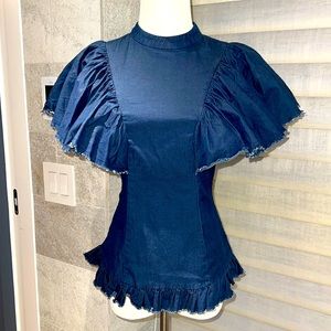 Caroline Constas denim flare sleeve top size 0-2
